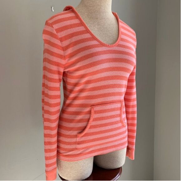 Talbots Striped Scoop Neck Hoodie with Kangaroo Pockets Size Petite Small - Picture 3 of 6